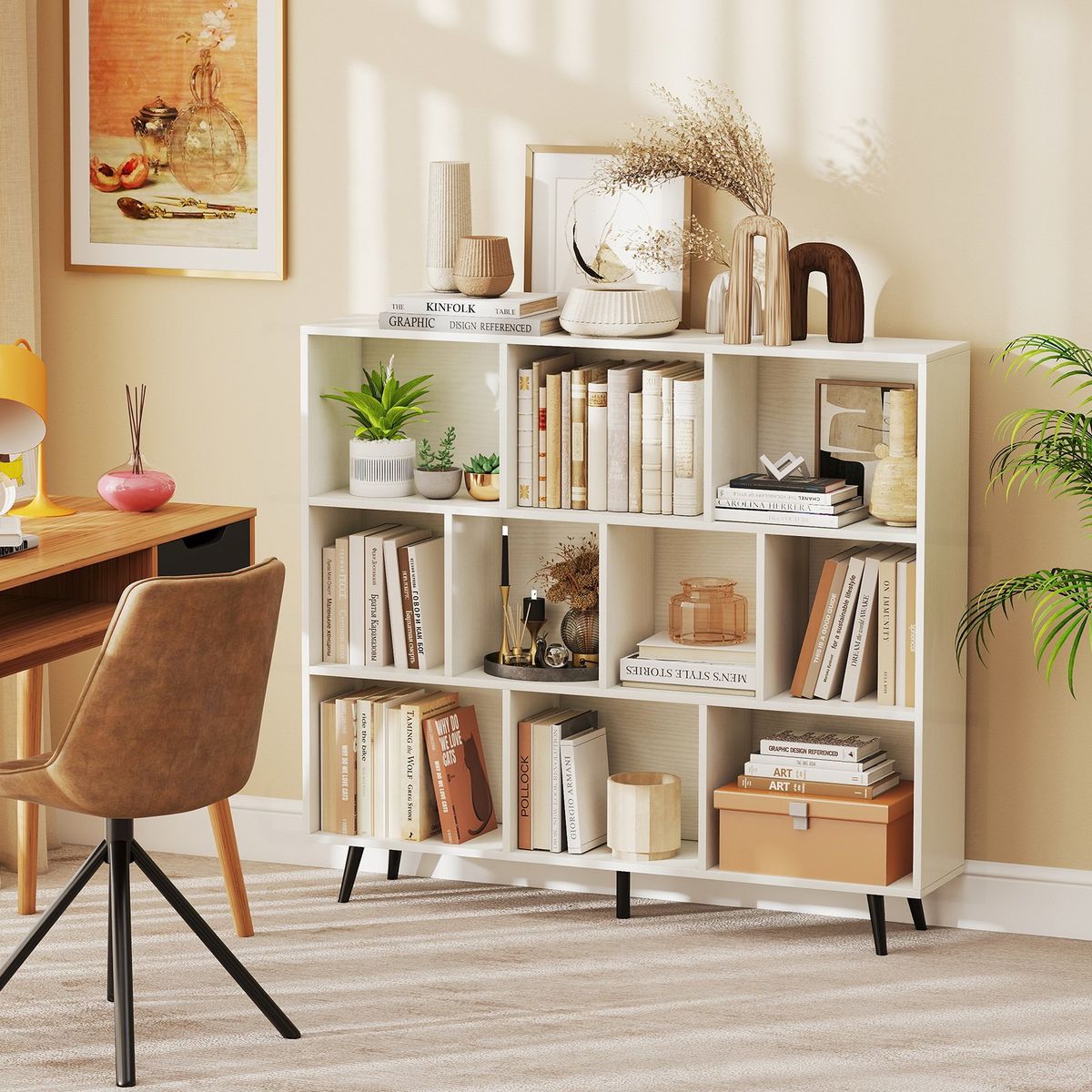 Coast Bücherregal mit Fächern – Standregal – 3 Ebenen – weiß und schwarz – 120 x 24 x 107 cm