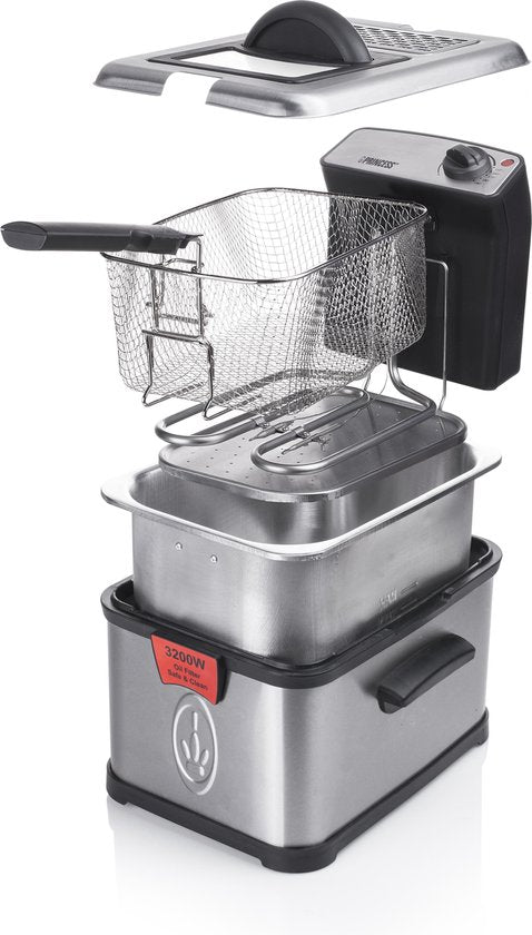 Princess Superior Fritteuse – 3 Liter – Kaltzone und Filter – Leistungsstarke 3200 Watt – 183001