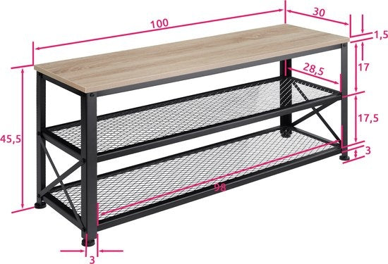 tectake - Schuhregal Blackpool - Schuhschrank - Industrieleuchte - 101 x 30,5 x 45,5 cm - 404290