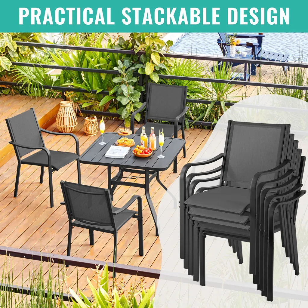 Yaheetech Gartenstühle, 2er-Set, stapelbar, 56,5 x 67 x 86,5 cm – Grau – Wetterfeste Esszimmerstühle bis 136 kg