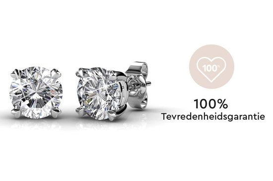 Yolora Damen Ohrringe - Runde Kalpa Camaka Kristalle - Silber - 18K Weißgold vergoldet - Damen Ohrstecker Silber - Ohrstecker - Schmuck - Luxus Geschenkbox - Geschenkbox - Schöne Geschenkverpackung - Geschenk zum Muttertag