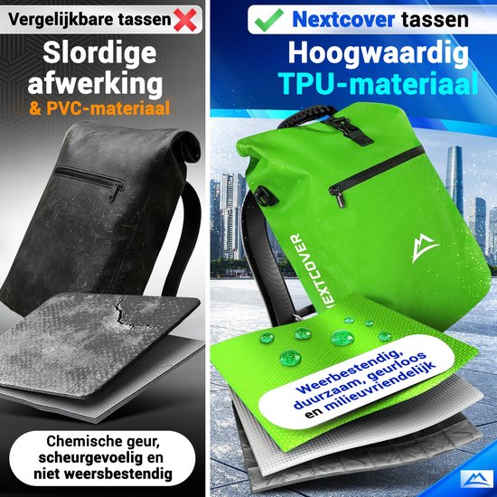 Nextcover 3in1 Fahrradtasche Single für Gepäckträger [PVC frei] | Wasserdichte Fahrradtasche, Rucksack und Umhängetasche 25L | Ideal für Laptop und Wocheneinkauf | Fahrradtasche Single | Fahrradtaschen