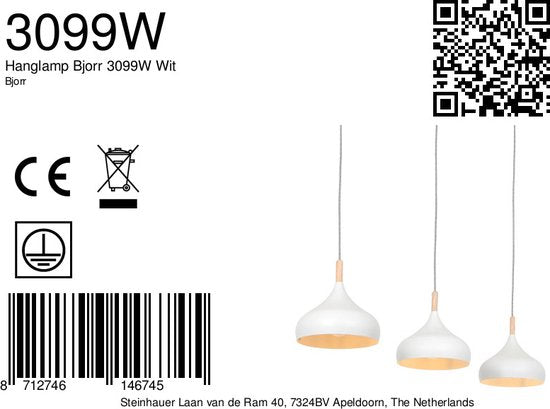 Mexlite - Hängeleuchte - Bjorr - weiß - Holz Metall - große Esstischlampe - E27 - 3099W