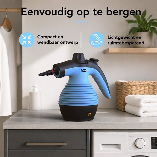 Infinity Goods Dampfreiniger – 12-in-1-Handdampfreiniger – Handdampfreiniger – Fleckenentferner – Teppichreiniger – 10 Aufsätze – 1050 Watt – 3,2 bar – Blau