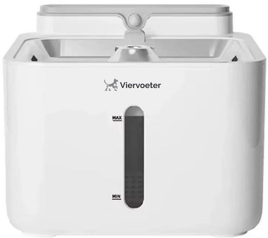 Viervoeter Kabelloser Trinkbrunnen aus Edelstahl – Sensor-Trinkbrunnen für Katzen und Hunde – Inklusive Filter – 3,2 l – 30 Tage Batterielaufzeit – Flüsterleise – Weiß