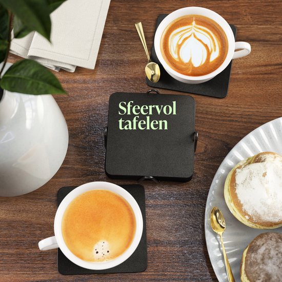 Castagnola Untersetzer aus Kunstleder – Untersetzer für Gläser – Design-Untersetzer mit Halter – Untersetzer-Set aus Kunstleder mit Metallhalter – Leder – 10er-Set – Schwarz – 10 x 10 cm