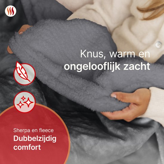 Seranova Heizdecke - Extra Heizdrähte - Premium Modell - 160x120 cm - 1 Person Wärmedecke - Doppelseitiges Fleece Sherpa - Anthrazit