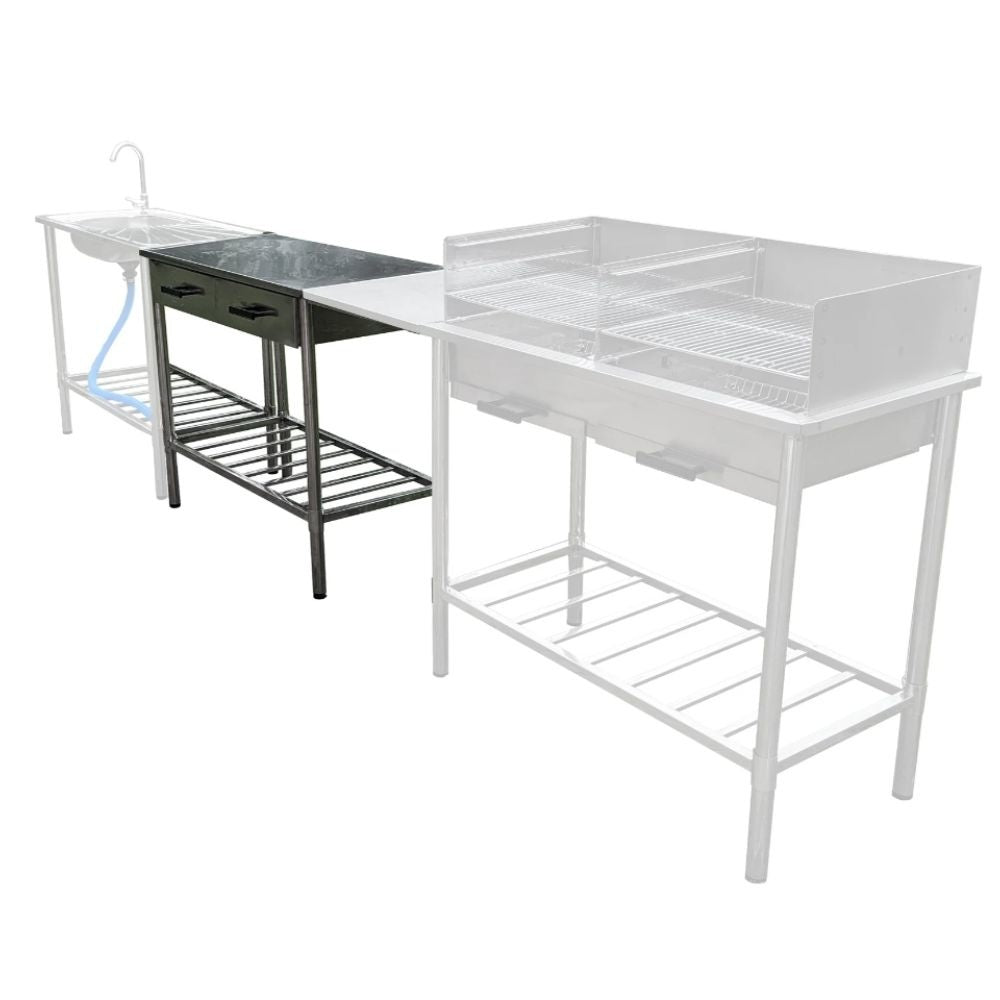 Garten Beistelltisch BBQ Barbecue - 100x50.5x87cm - Verstellbar - 2 Schubladen - Edelstahl