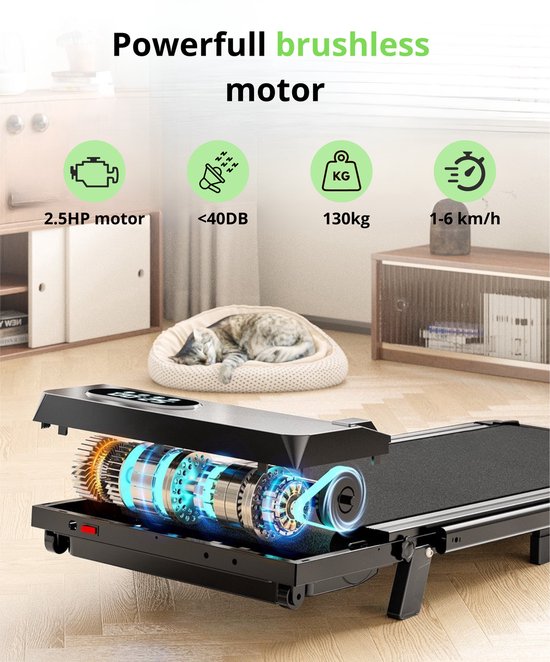 TibaGoods Laufband - 6km/h - Für unter dem Schreibtisch - Mit Extra-Öl - Neue Version - bis zu einem Gewicht von 130kg