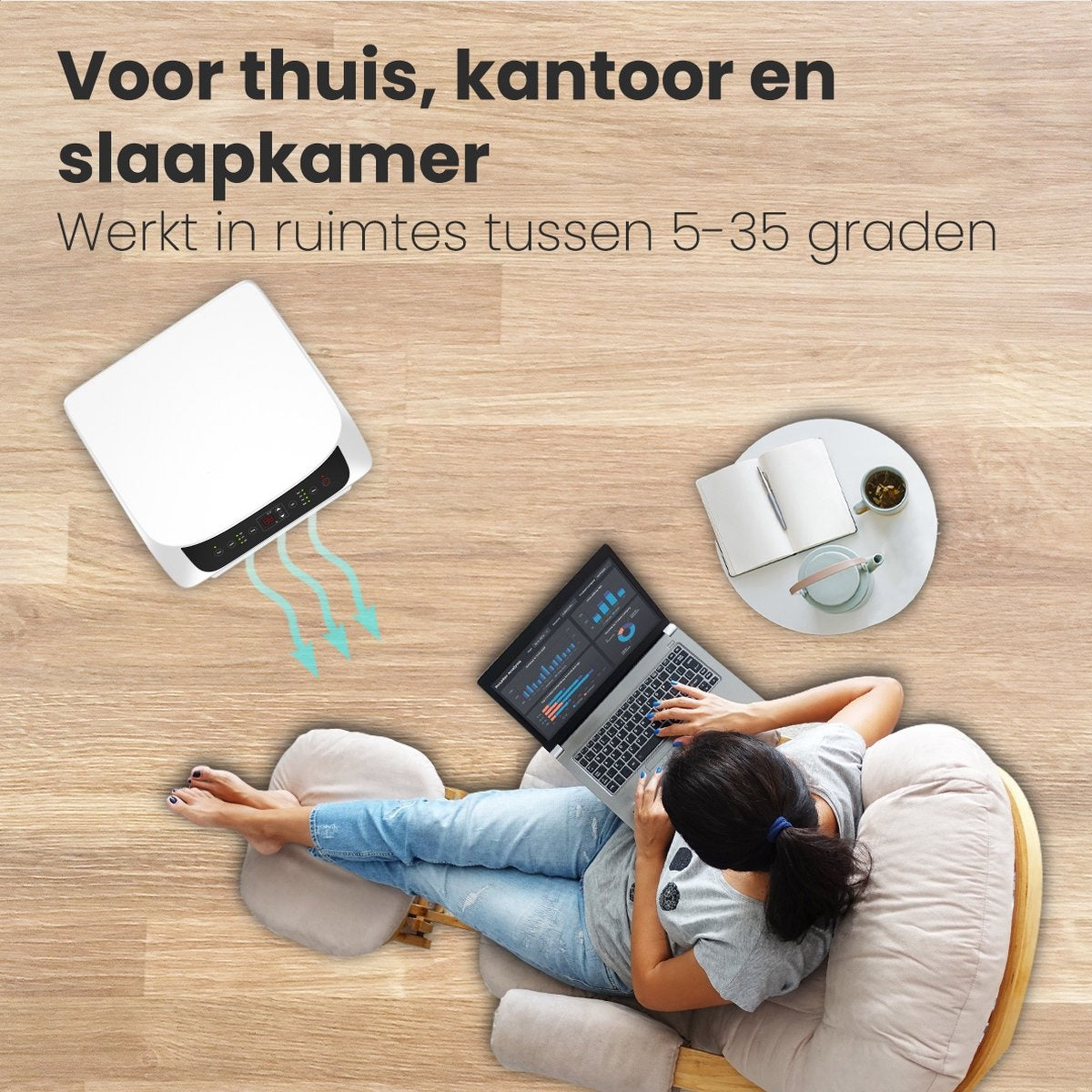 Auronic - Mobile Klimaanlage - 4 Stufen - mit Fernbedienung und Fensterdichtungssatz - für 15-35 m2 - Weiß