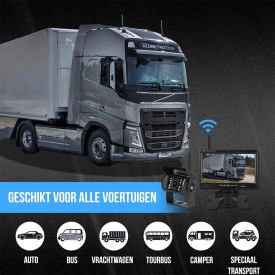 Strex Rückfahrkamera Set - Wireless - 7" Bildschirm - 18LED Nachtsicht 15m - IP67 Wasserdicht - Schwarz