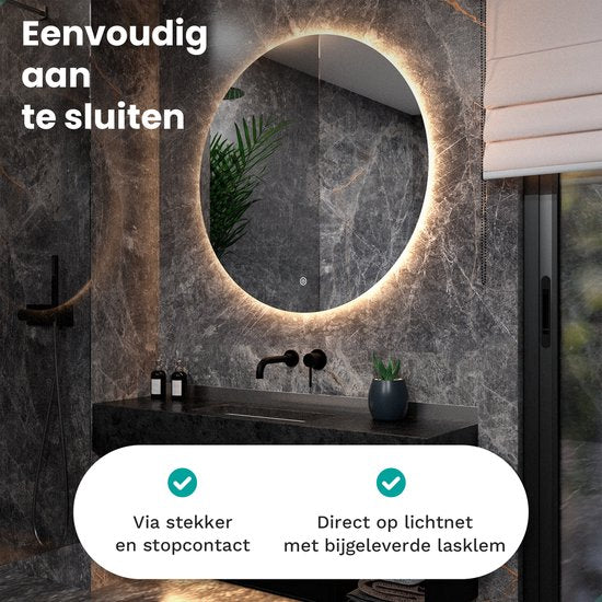 Mirlux Badezimmerspiegel mit LED-Beleuchtung & Heizung - Wandspiegel rund - Anti-Kondensations-Duschspiegel - 100CM