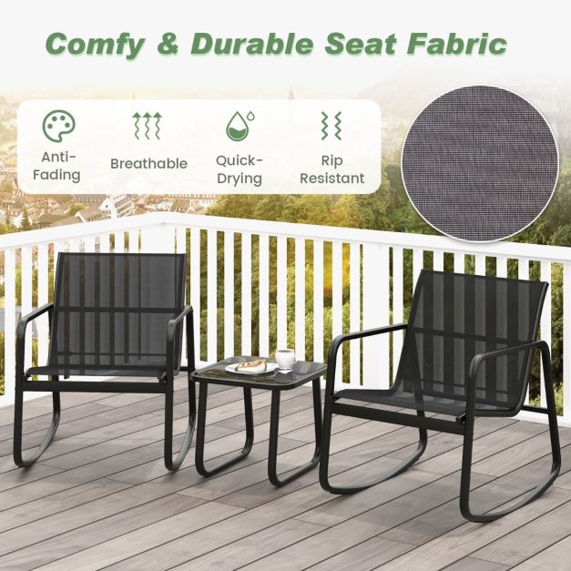 Coast 3-teiliges Schaukelset Balkonset mit 2 Stühlen - 72x61x80 cm - Tisch - 44x44x40 cm - Schwarz - Gartenmöbelset mit sanfter Schaukelbewegung