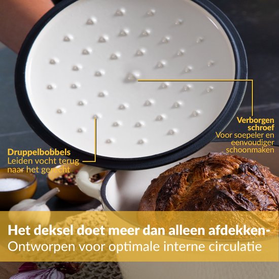 Chefarone-Gusseisenpfanne 4,7 l – PFAS-frei – Bratpfanne inklusive Deckel – Kochgeschirr für alle Wärmequellen – Kochtopf Ø 26 cm – cremeweiß emailliert – Geschenk für Frauen