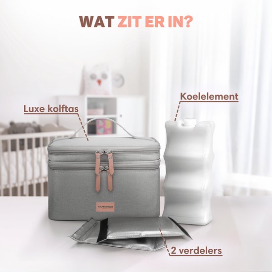 Vulpes Goods BabyCare Pumpentasche – Kühltasche für Milchpumpe & Muttermilch – Inkl. Kühlakku – Grau