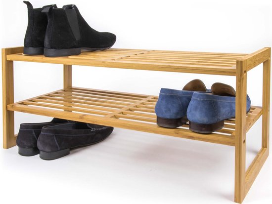 Budu Schuhregal (2 Ebenen) - Bambus Schuhschrank - Holzschuhschrank - Schuhregal Holz