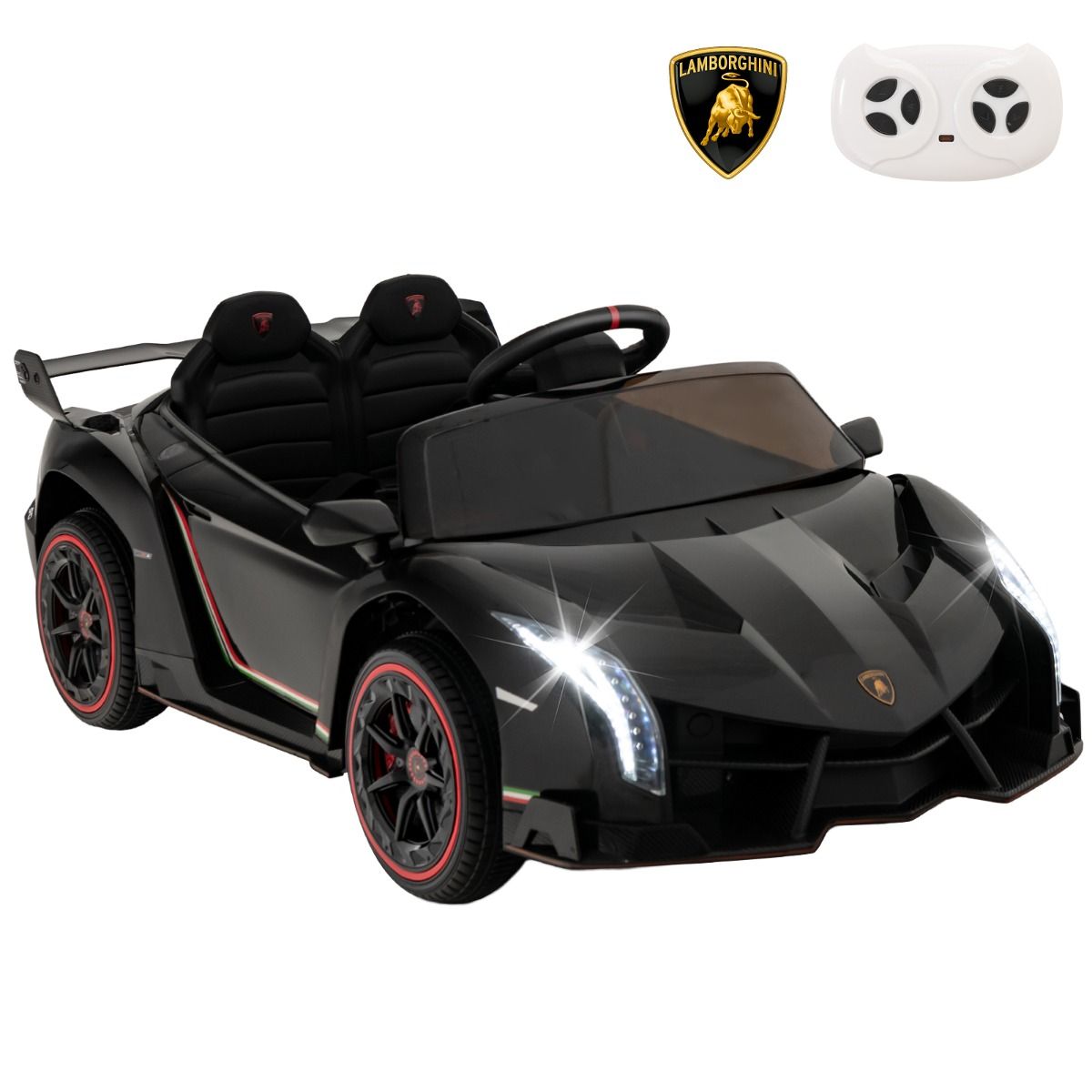 Coast Lamborghini lizenziertes Elektroauto - 12V Batterie - Fernsteuerung - 3 Geschwindigkeiten - hydraulische Türen - Schwarz