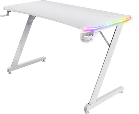 Trust GXT 709W Luminus Gaming-Schreibtisch - RGB-Beleuchtung - Becherhalter - Headset-Halter - Weiß
