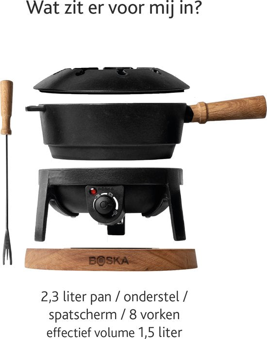 Boska Elektrisches Fondue-Set Pro - Für jede Art von Fondue - 8 Personen - Stilvolles Gusseisen - Extra langes Kabel