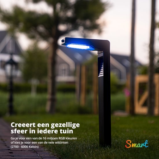 FlinQ Gaia - Intelligente Solar-Gartenleuchte- Solar-Gartenleuchte - Solarenergie - Weißes und farbiges Licht - Bewegungssensor - 2er-Pack - Schwarz