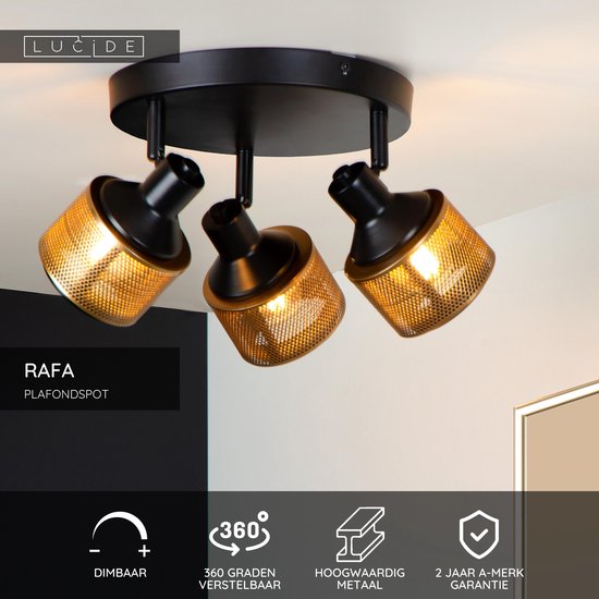 Lucide RAFA – Deckenstrahler (Deckenleuchte) – Ø 35 cm – 3xE14 – Schwarz