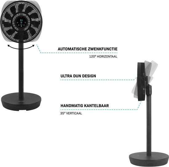 VONROC BREEZE Wireless Fan - Flüsterleise (<44 dB) - 24 Geschwindigkeitsstufen - Leicht und tragbar - 3 Windmodi: Natural, Sleep, Normal - Modular: Tisch- und Bodenventilator - Luxuriöses Touch-Display - Inkl. Fernbedienung - Schwarz