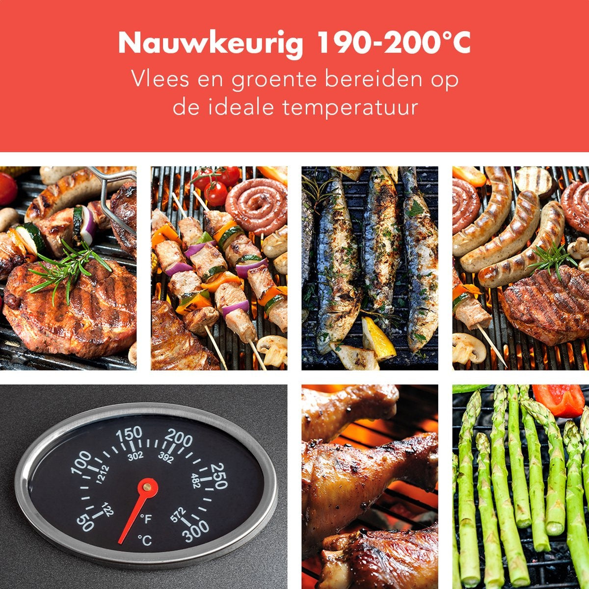 KitchenBrothers Elektrogrill - mit Rädern - klappbar - Antihaftbeschichtung - 46,5 x 33,8cm - bis zu 250Â°C - 2400W - Schwarz