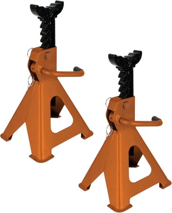 Perel Satz verstellbare Achsstützen, 2 Stück, max. Hubhöhe 430 mm, belastbar bis 2 Tonnen (pro Stück), Stahl, orange