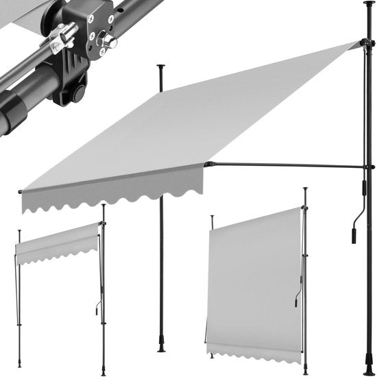 Tectake Klemmmarkise - Sonnenschirm - Verstellbar - Balkon - 200 x 180 cm - Hellgrau