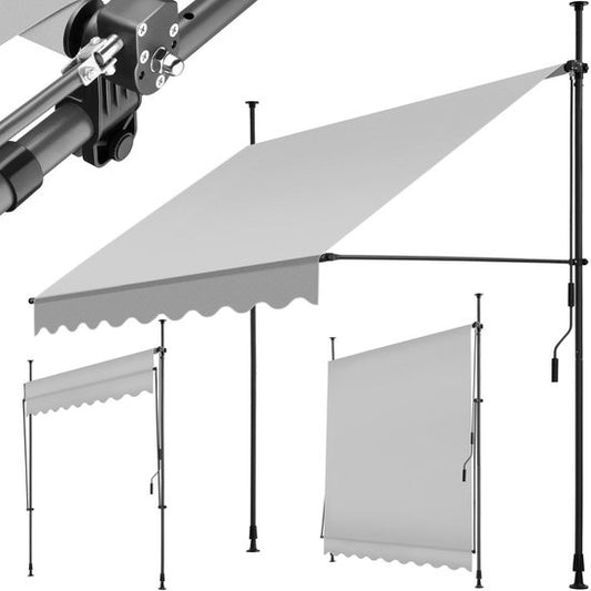 Tectake Klemmmarkise - Sonnenschirm - Verstellbar - Balkon - 200 x 180 cm - Hellgrau