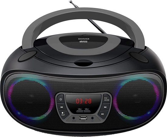 Denver Tragbares Radio CD-Player Kinder - Bluetooth - Lichteffekte - Boombox - AUX - FM - TCL212BT - Grau