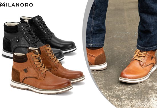 Milanoro - Elegante Herren-Turnschuhe aus Leder - Cognac - Größe 42