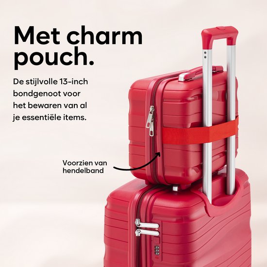 SKYCASES Travelin' Charm 4-teiliges Trolley Set - Handgepäck & Check-in Koffer - 32L/60L/98L - Zahlenschloss - 360° geräuschlose Räder - Leicht & Stabil - Modernes Design - Rot