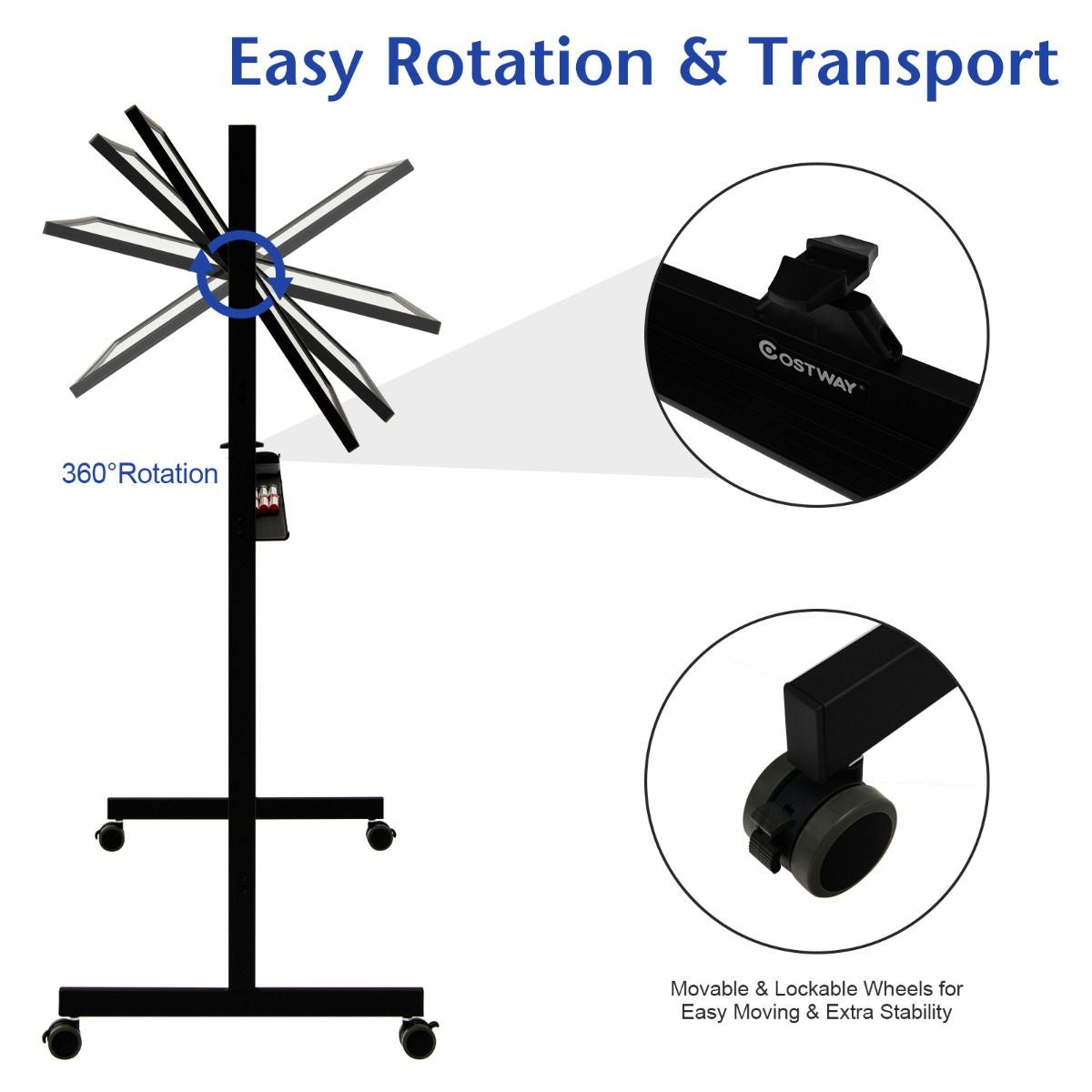 Coast doppelseitige magnetische mobile Whiteboard mobile rollende weiße Wandtafel für Büro schwarz