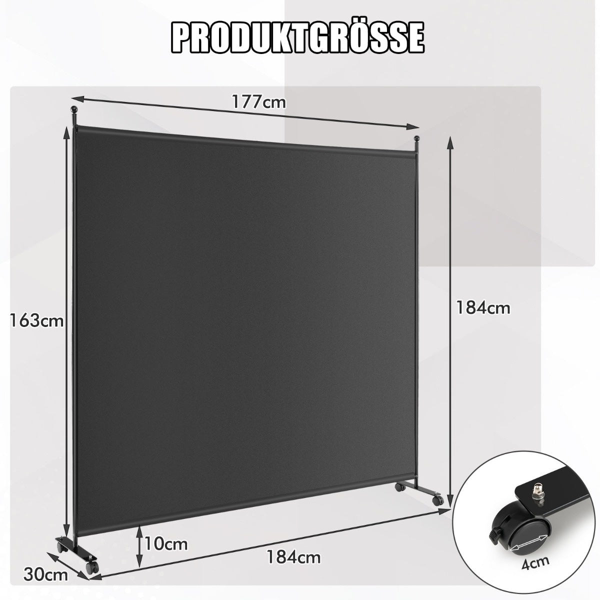 Coast 184 x 184 cm Raumteiler auf Rädern Paravent mit Paneel-Faltwand - Wohnzimmer - Schlafzimmer