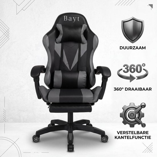Bayt Gaming-Stuhl – Gaming Chair – Gaming-Stuhl – Ergonomischer Bürostuhl – Verstellbar – Schwarz und Grau