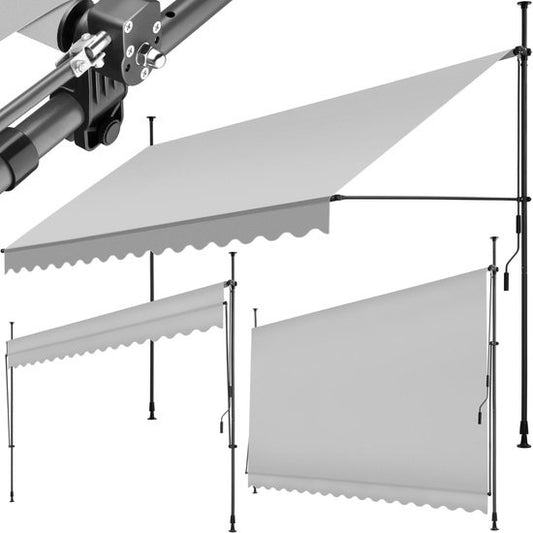 tectake - Klemmmarkise - Markise - Sonnendach - Verstellbar - Klemmmarkise - Balkonmarkise - 400 x 180 cm - hellgrau - Markise - 404970