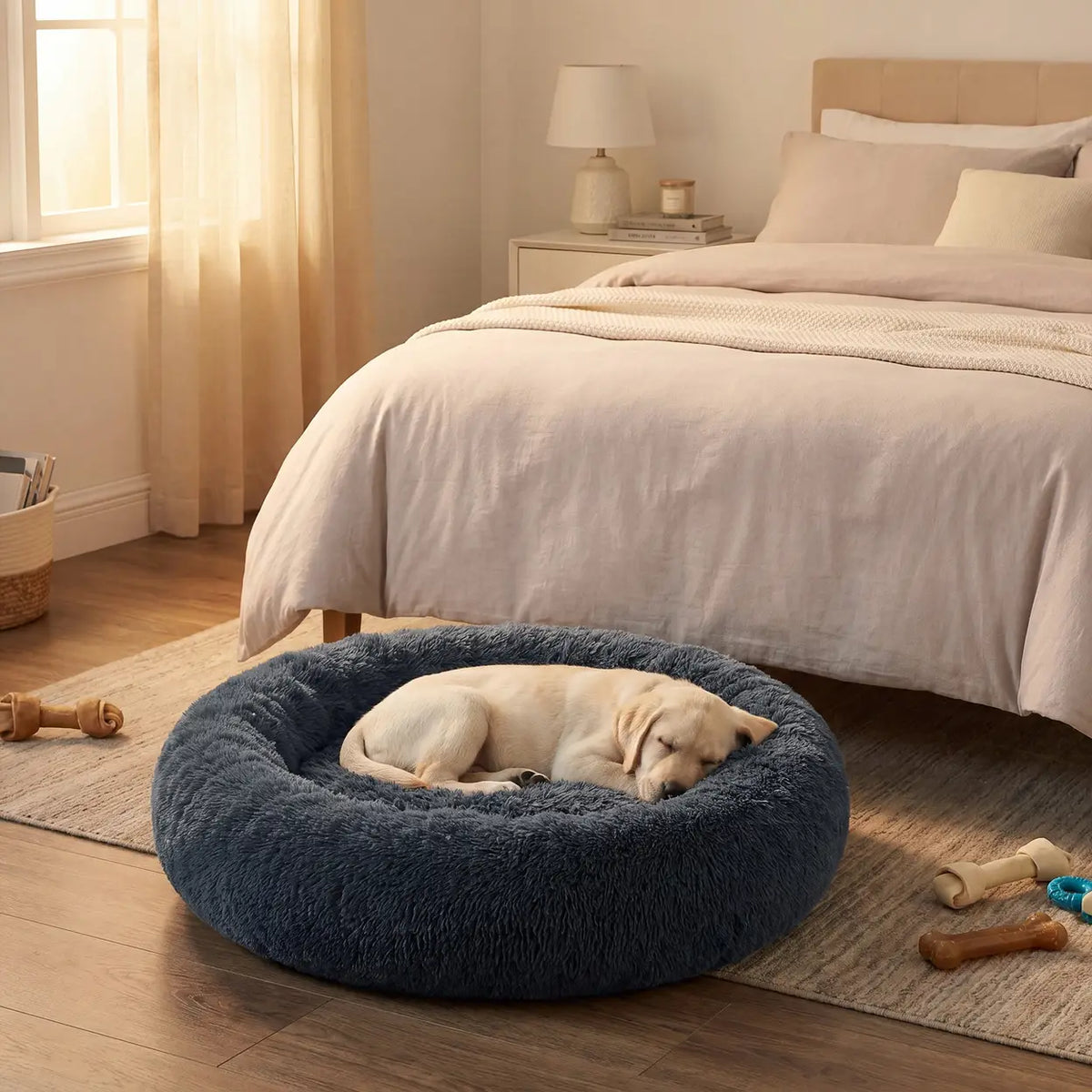 Joyfurnos Donut-Hundekorb „Fluffy“ – beruhigend – abnehmbarer, waschbarer Bezug – 100 cm – Dunkelgrau