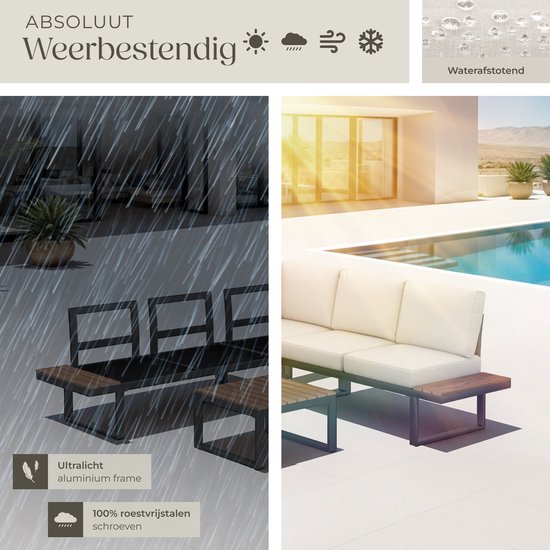 tectake® Gartenset - Loungeset 4-teilig - Wetterfeste Gartenmöbel mit Aluminiumgestell und Polyholztisch - Verstellbare Rückenlehne - Gartenmöbelset mit Kissen - Ideal für Garten, Balkon und Terrasse