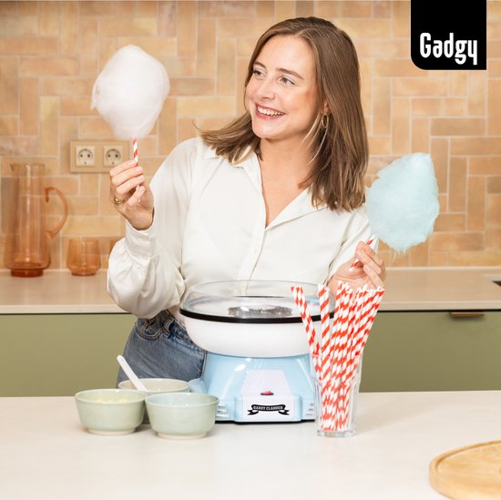 Gadgy Zuckerwattemacher Retro Blau - Mit 10 Stäbchen und Messlöffel - Zuckerwattemacher - Süßigkeiten - Kinderparty