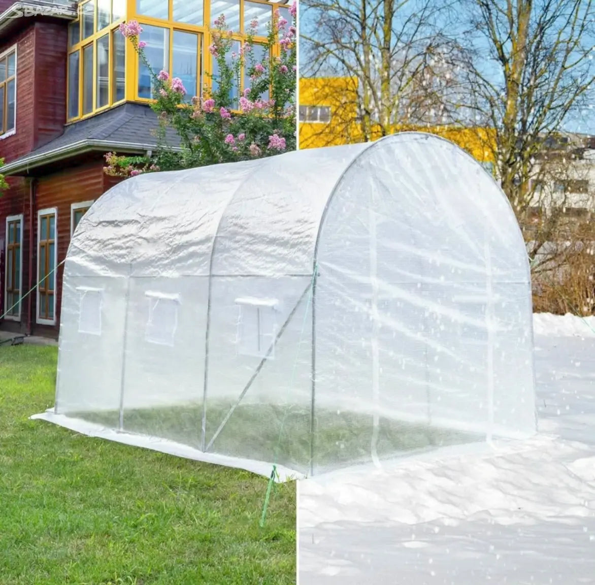 Woltu Foliengewächshaus 300x200x200 cm Weiß - Geräumiges Tunnelgewächshaus mit 6 Fenstern und Zip-Verschluss