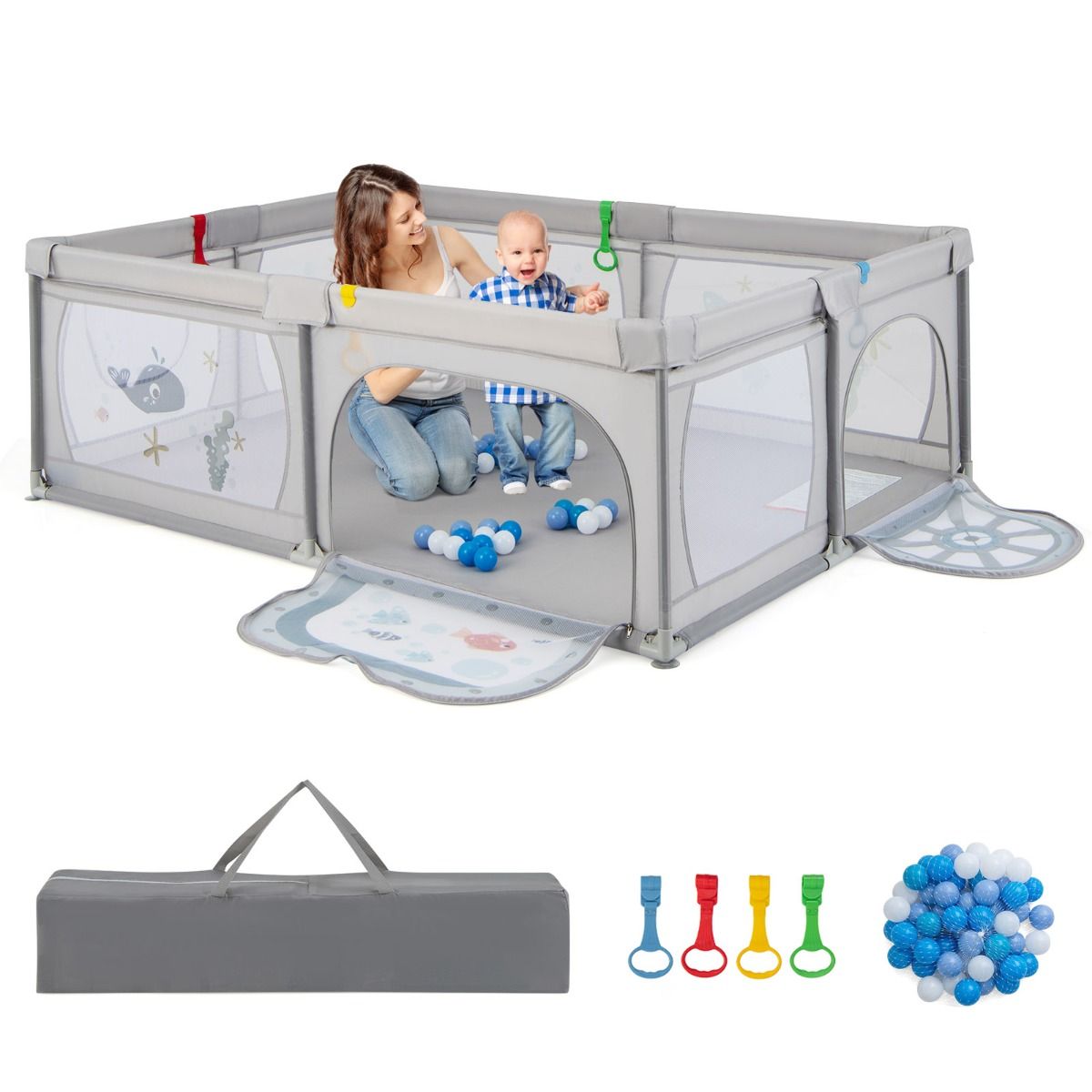 Coast Baby Box - faltbar - Reißverschluss - 206 x 147 x 68,5 cm - Inkl. 50 Bälle