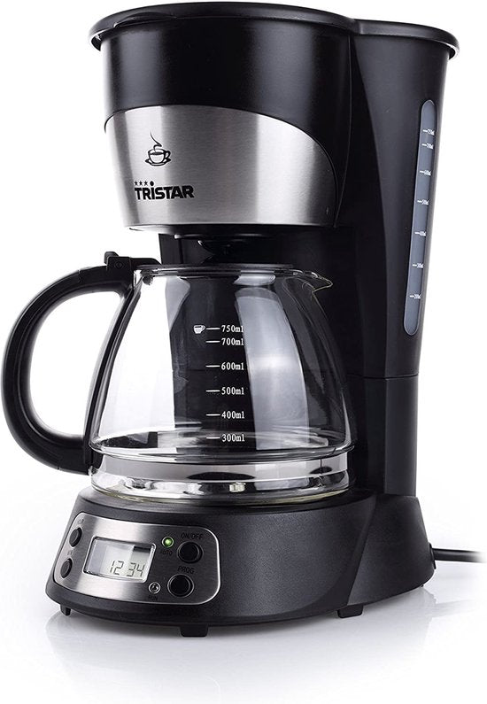 Tristar Kaffeemaschine CM-1235 – Filterkaffeemaschine 750 ml – Für den Campinggebrauch geeignet – Digitale Anzeige und Timer-Funktion – Glaskanne, herausnehmbarer Kaffeefilter – 7 Tassen – Schwarz