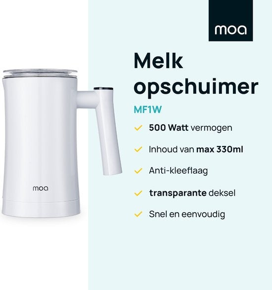 MOA Milchaufschäumer - BPA-frei - zum Aufschäumen und Erhitzen - Weiß - MF1W