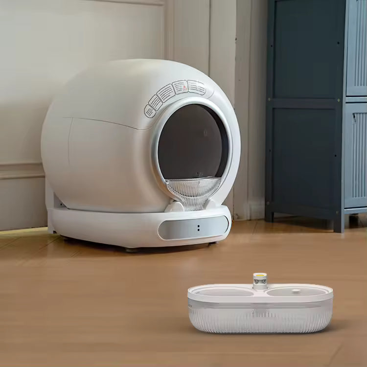 LeLo pets MSP-05 Selbstreinigende Katzentoilette 65 l mit Trinkbrunnen – weiß