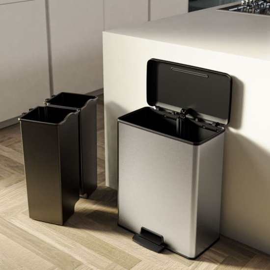 Curver Decobin Duo Mülleimer – 26 l + 26 l – rechteckig – Silber-Metallic