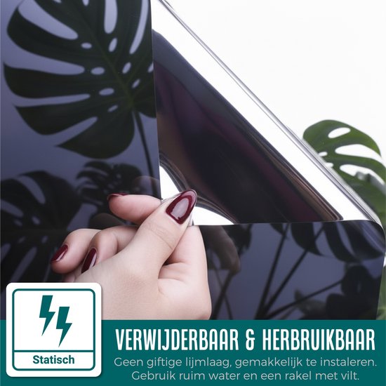 Homewell® Sonnenschutz-Fensterfolie – 70 x 300 cm – Isolierend – Statisch haftend & wiederverwendbar – Gegen Hitze & Einblicke – HR+ geeignet – 25 % Spiegeleffekt, schwarz