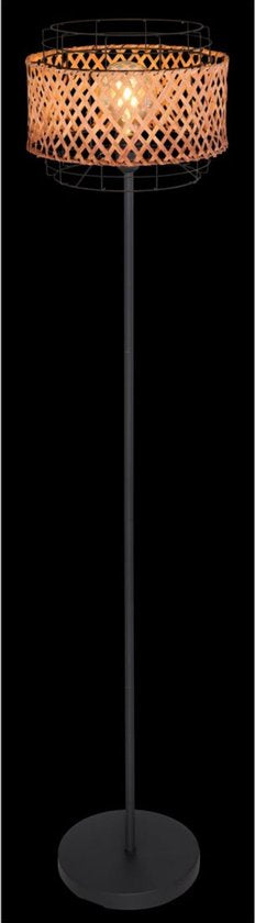 Stehleuchte GINA Metall 151.0cm Matt Schwarz | Bambus E27 1-Leuchtmittel