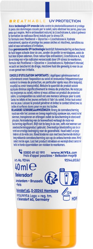 NIVEA SUN UV Face Senstive SPF50+ Sonnenschutz für das Gesicht - für empfindliche Haut - atmungsaktive, nicht fettende Formel - parfümfrei - 40ml