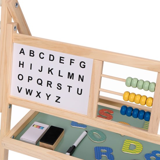 Sunny Nola Aktivitäten-Staffelei – Holzstaffelei für Kinder – Spielstaffelei mit Whiteboard und Kreidetafel – Malstaffelei für Kinder – Magnettafel – Inklusive Papierrolle, Magneten, Kreiden, Filzstiften und Radiergummi – Lernspielzeug